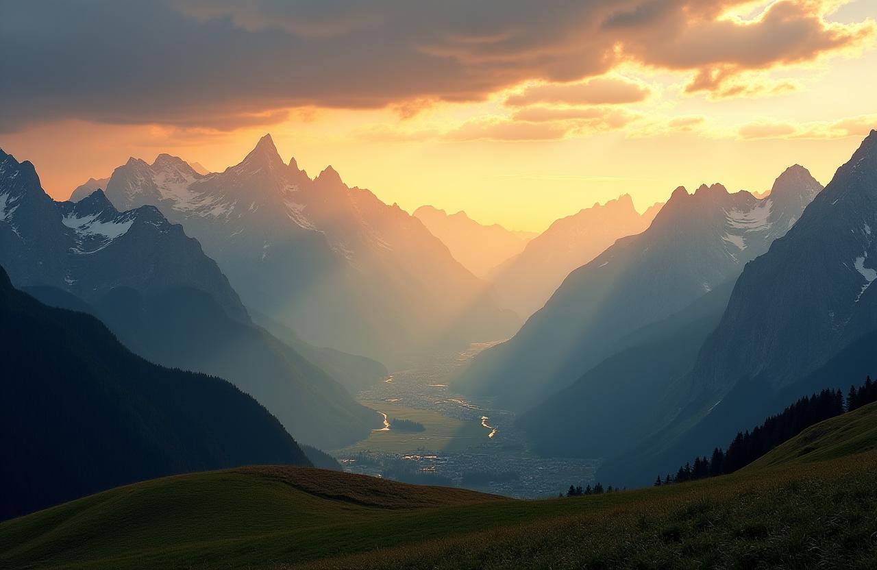 Majestätische Schweizer Alpen bei Sonnenaufgang