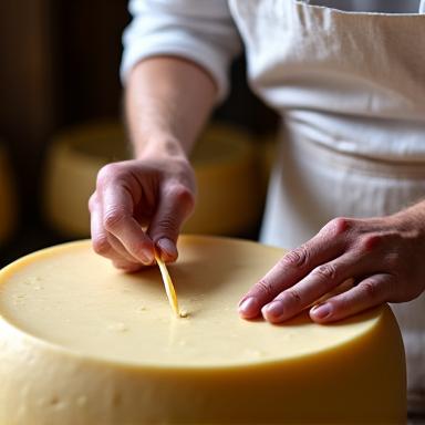 Käser bei der traditionellen Herstellung von Alpenkäse